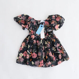 Tanya Taylor Mini Glenda  Navy & Pink Floral A-line Dress XXS NWT